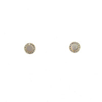 YELLOW GOLD SMALL MOTHER OF PEARL DISC STUDS WITH CZ OUTER