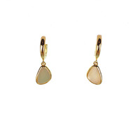 YELLOW GOLD MOTHER OF PEARL PEBBLE ON HUGGIE EARRINGS