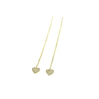 YELLOW GOLD PAVE CZ HEART THREAD EARRINGS