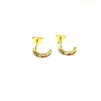 YELLOW GOLD RAINBOW CZ STUD HOOPS