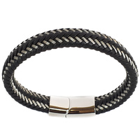 BLACK LEATHER AND STAINLESS STEEL BRACELET