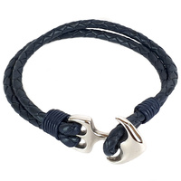 BLUE LEATHER AND STAINLESS STEEL ANCHOR BRACELET