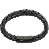 BLACK LEATHER AND BLACK CLASP BRACELET