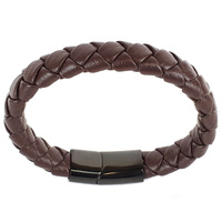 BROWN LEATHER AND BLACK CLASP BRACELET