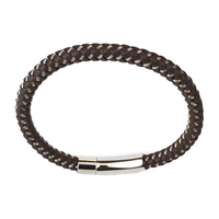 BROWN LEATHER AND STAINLESS STEEL THIN BRACELET