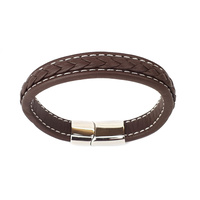BROWN LEATHER BRACELET WITH STITCHING
