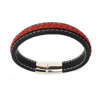RED AND BLACK LEATHER BRACELET WITH STITCHING