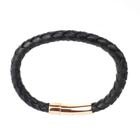 BLACK LEATHER SINGLE STRAND BRACELET WITH ROSE GOLD CLASP