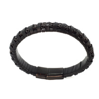 BLACK LEATHER WITH BLACK STAINLESS STEEL CHAIN BRACELET