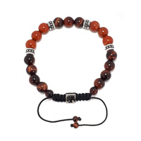 RED JASPER AND RED TIGERS EYE BEADED ADJUSTABLE BRACELET