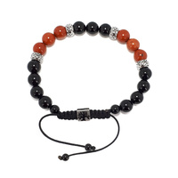 RED JASPER AND BLACK AGATE WITH FILIGREE STAINLESS STEEL BEAD ADJUSTABLE BRACELET
