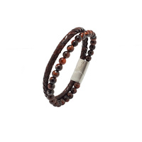 DOUBLE STRAND MAROON LEATHER AND RED TIGERS EYE BRACELET