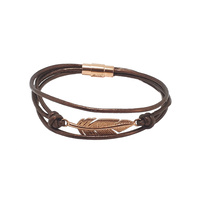 ROSE GOLD FEATHER AND TAN LEATHER BRACELET