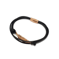 BLACK LEATHER AND ROSE GOLD STAINLESS STEEL FEATHER BRACELET