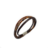 FOUR STRAND TAN LEATHER AND BROWN TIGERS EYE BRACELET