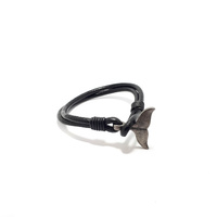 BLACK LEATHER WHALE TAIL BRACELET