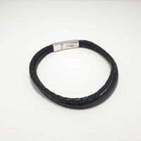 BLACK LEATHER THIN DOUBLE STRAND BRACELET