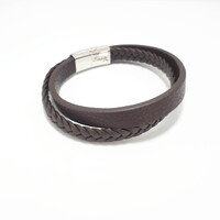 BROWN LEATHER DOUBLE STRAND BRACELET