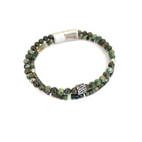 AFRICAN TURQUOISE AND MOSS AGATE DOUBLE STRAND BEADED BRACELET