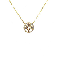 YELLOW GOLD CZ TREE OF LIFE PENDANT