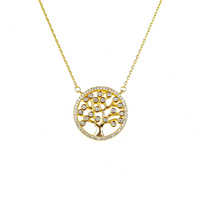 YELLOW GOLD LARGE CZ TREE OF LIFE NECKLACE