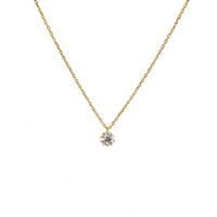 YELLOW GOLD CLAW SET SINGLE CZ NECKLACE