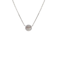 STERLING SILVER MOTHER OF PEARL DISC NECKLACE WITH CUBIC ZIRCONIAS