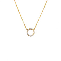 YELLOW GOLD SMALL CUBIC ZIRCONIA CIRCLE NECKLACE