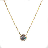 YELLOW GOLD LARGE CZ HALO NECKLACE