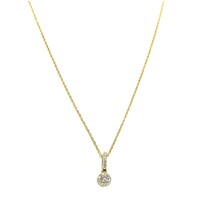 YELLOW GOLD SMALL HALO PENDANT ON BAR NECKLACE