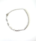 STERLING SILVER PLATED S/SIL HALF CZ HALF PAPERCLIP LINK BRACELET