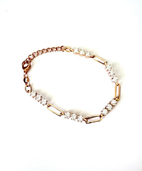 ROSE GOLD PLATED STERLING SILVER LARGE RECTANGLE LINK AND CZ BRACELET