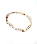 ROSE GOLD PLATED STERLING SILVER LARGE RECTANGLE LINK AND CZ BRACELET