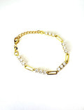 YELLOW GOLD PLATED STERLING SILVER LARGE RECTANGLE LINK AND CZ BRACELET