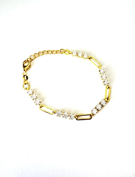 YELLOW GOLD PLATED STERLING SILVER LARGE RECTANGLE LINK AND CZ BRACELET
