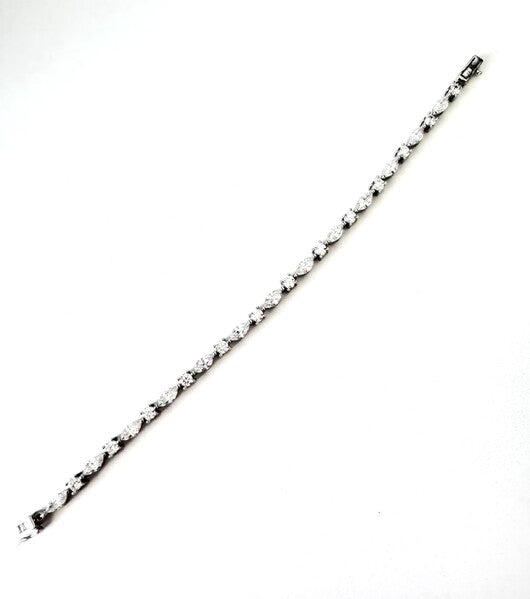 STERLING SILVER ALMOND SHAPE AND ROUND CZ TENNIS BRACELET 18CM