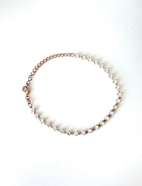 ROSE GOLD PLATED STERLING SILVER CZ CHAIN BRACELET