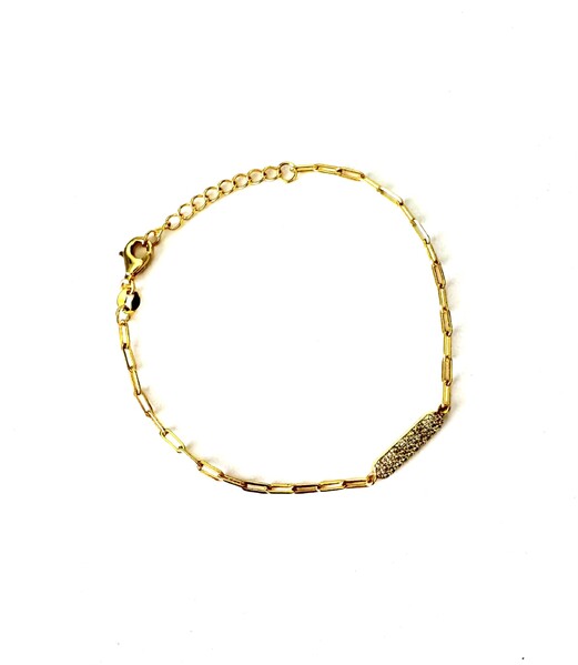 ROSE GOLD PLATED S/SLV STERLING SILVER PAVE CZ BAR AND PAPERCLIP LINK BRACELET