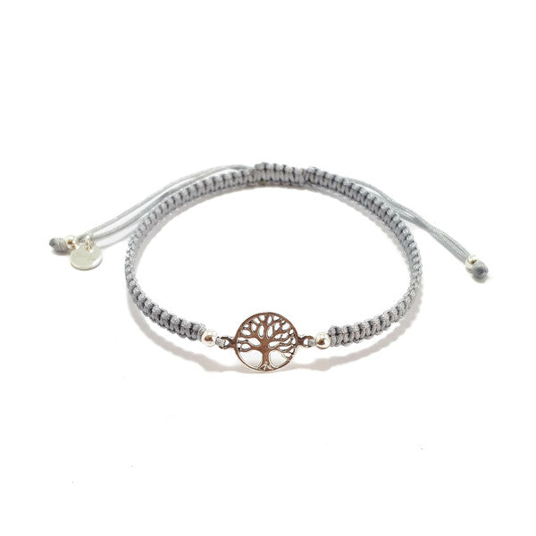 STERLING SILVER TREE OF LIFE CORD BRACELET GREY