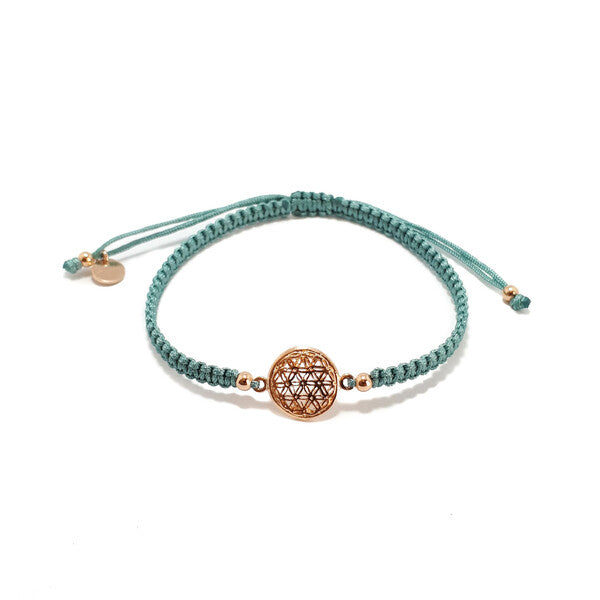 ROSE GOLD PATTERNED DISC CORD BRACELET TURQUOISE
