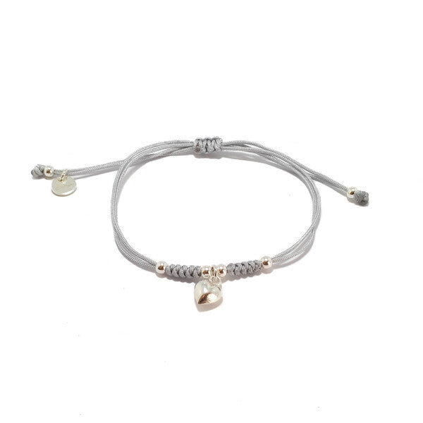 STERLING SILVER HEART CORD BRACELET GREY