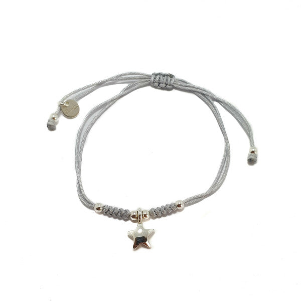 STERLING SILVER STAR CORD BRACELET GREY