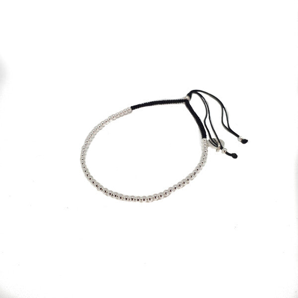 STERLING SILVER MULTI BEAD CORD BRACELET BLACK