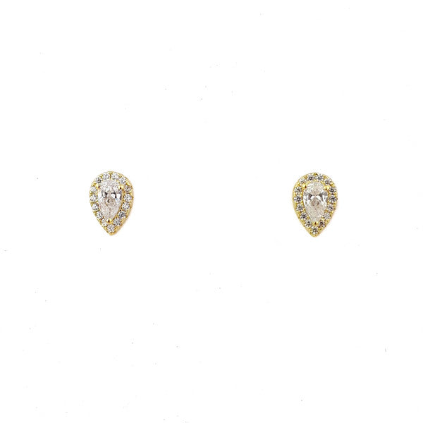 YELLOW GOLD CZ TEARDROP STUDS