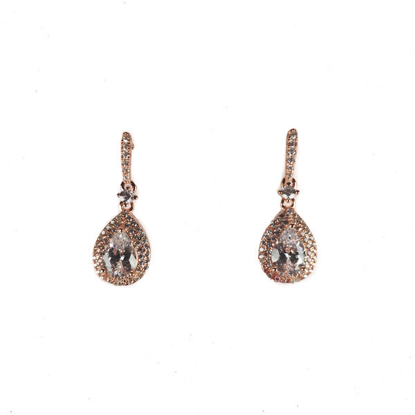 ROSE GOLD TEARDROP ON BAR DROP EARRINGS