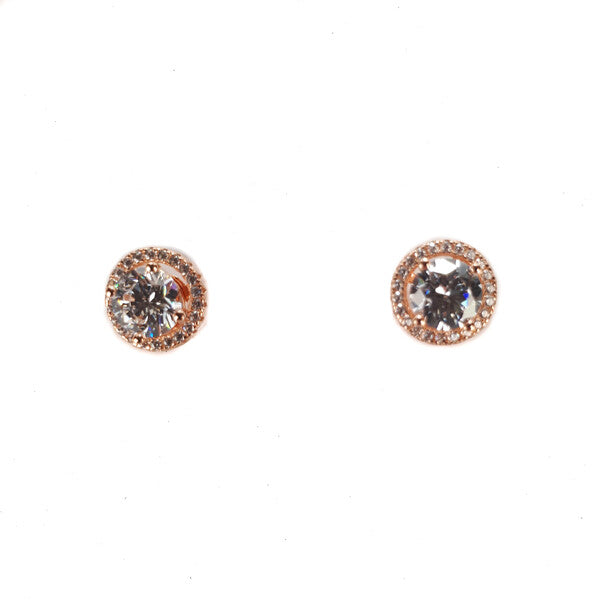 ROSE GOLD TWO WAY CZ HALO STUDS