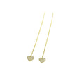 YELLOW GOLD PAVE CZ HEART THREAD EARRINGS