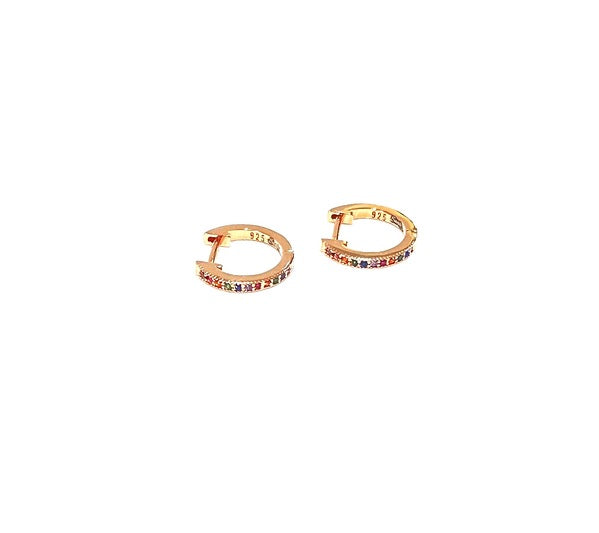 ROSE GOLD RAINBOW CZ HUGGIE EARRINGS