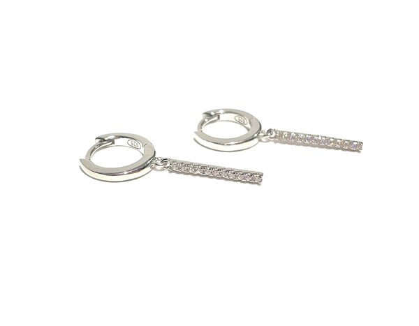 STERLING SILVER HOOPS WITH CZ BAR