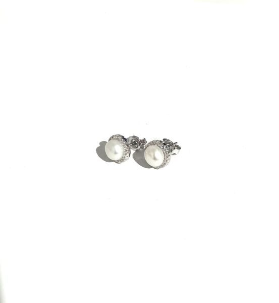 STERLING SILVER FRESH WATER PEARL WITH CZ HALO STUDS